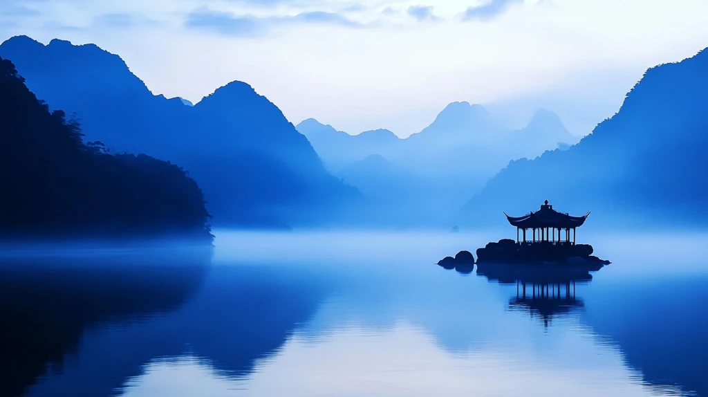 水墨山水倒影禅境