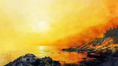 日落橙黄色油画风喷绘