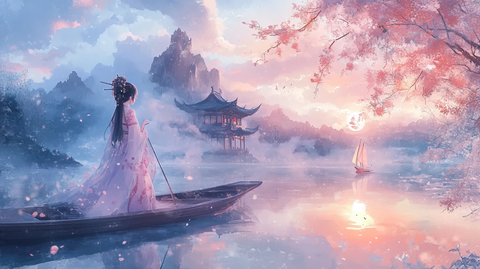 楼阁古风仙鹿仙景