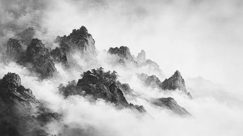 墨韵禅意山峰云雾意境