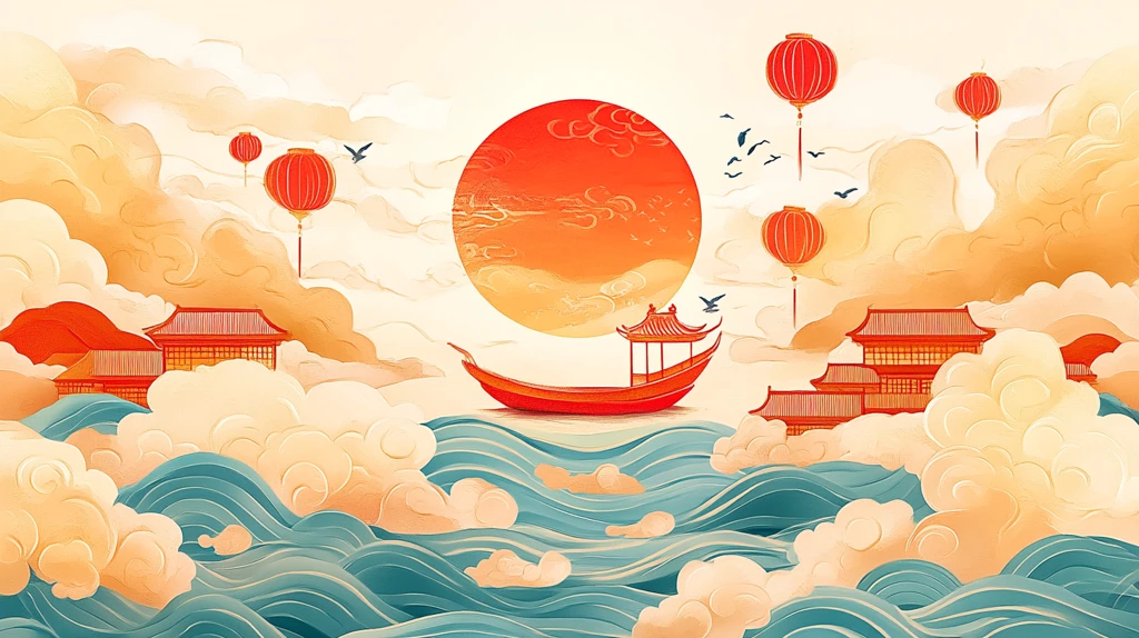 古风海浪包装插画