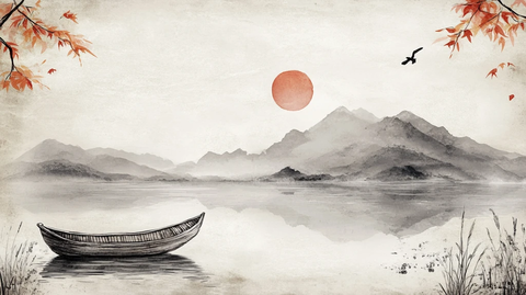 红日出东方意境中式画