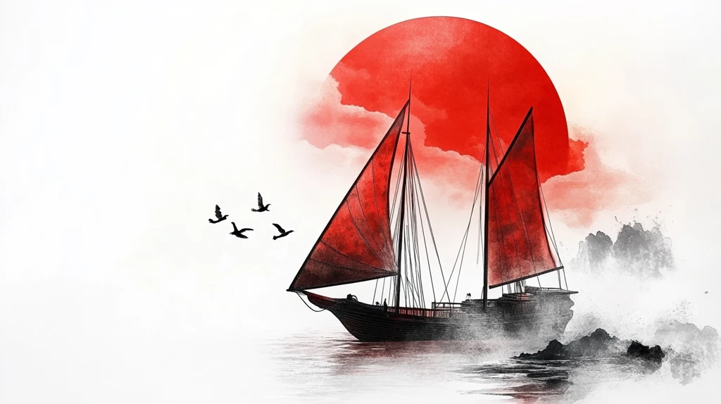 水墨山水画帆船