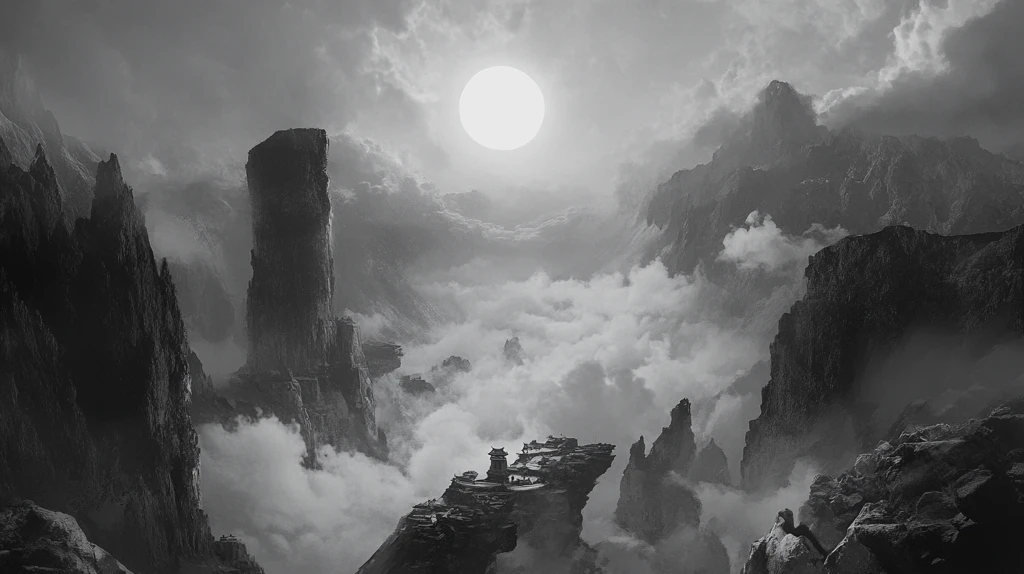 墨韵禅意山峰云雾风景