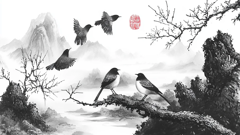 水墨风景挂画水墨小鸟
