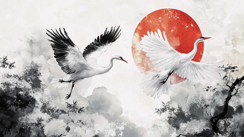 旭日东升仙鹤插画