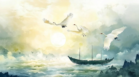 仙鹤古风山水插画