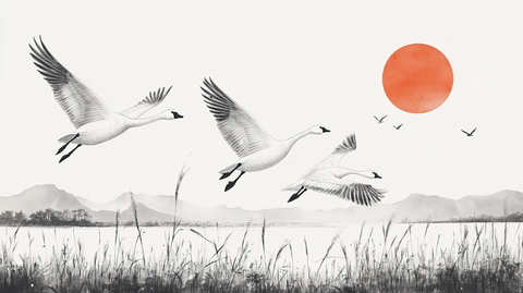 旭日东升仙鹤插画