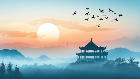 亭台楼阁旭日东升