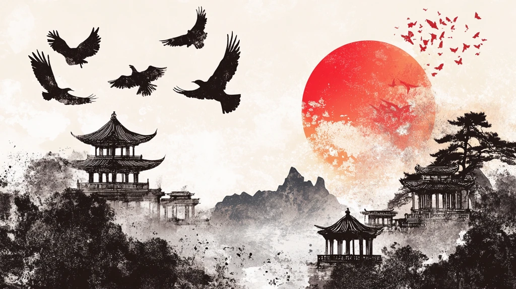 仙鹤楼阁古风山水画