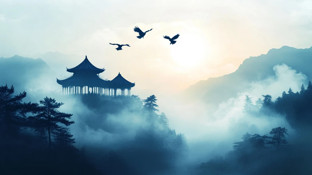 屏风墨韵凉亭山峰云雾