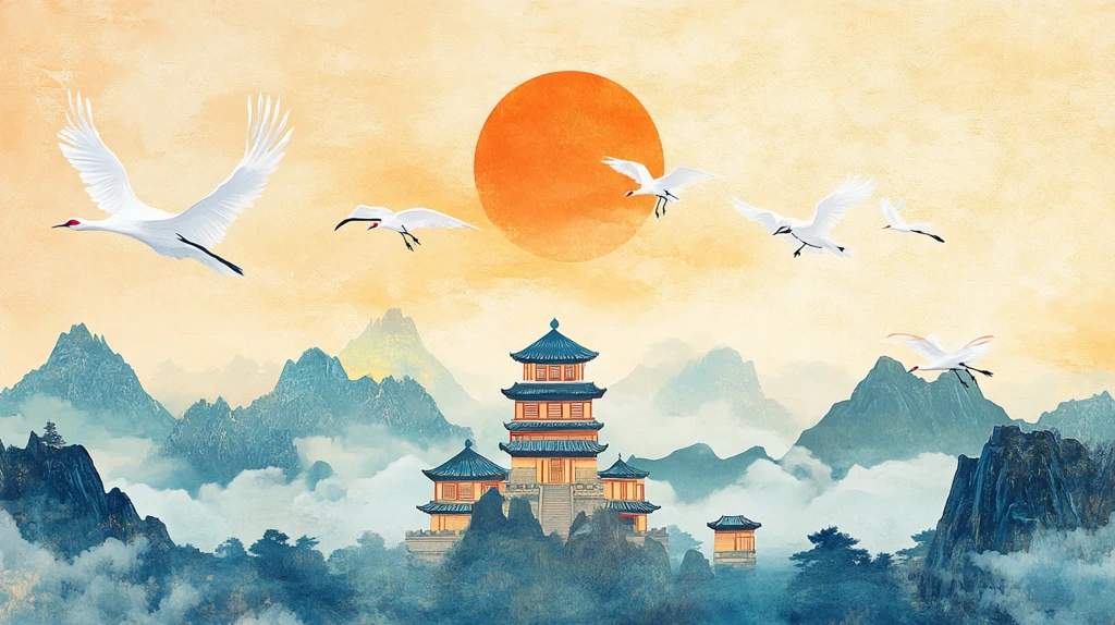 仙鹤楼阁古风山水画