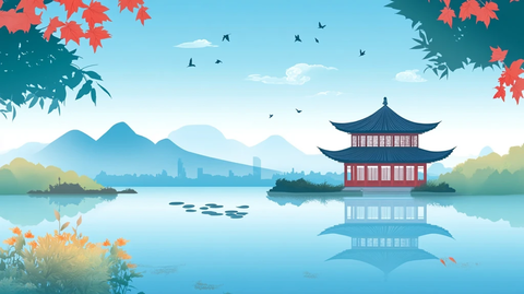 爱晚亭城市插画素材