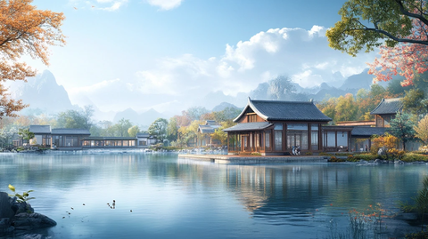 山水楼阁雅致意境风