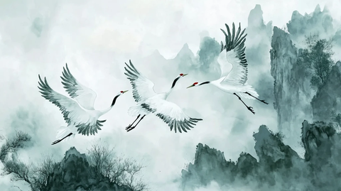 仙鹤古风山水画