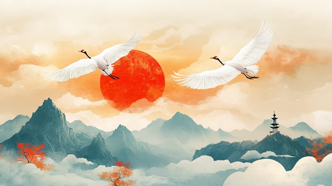 旭日东升仙鹤插画
