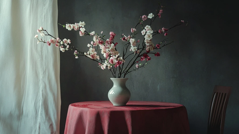 花瓶插着假梅花