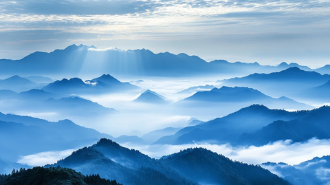 飘渺远山云雾风景画