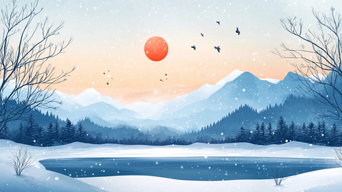 冬日山川风景插画