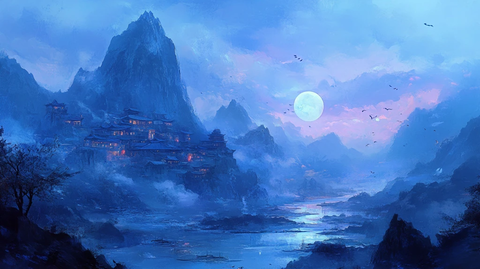 天界晓钟风景插画