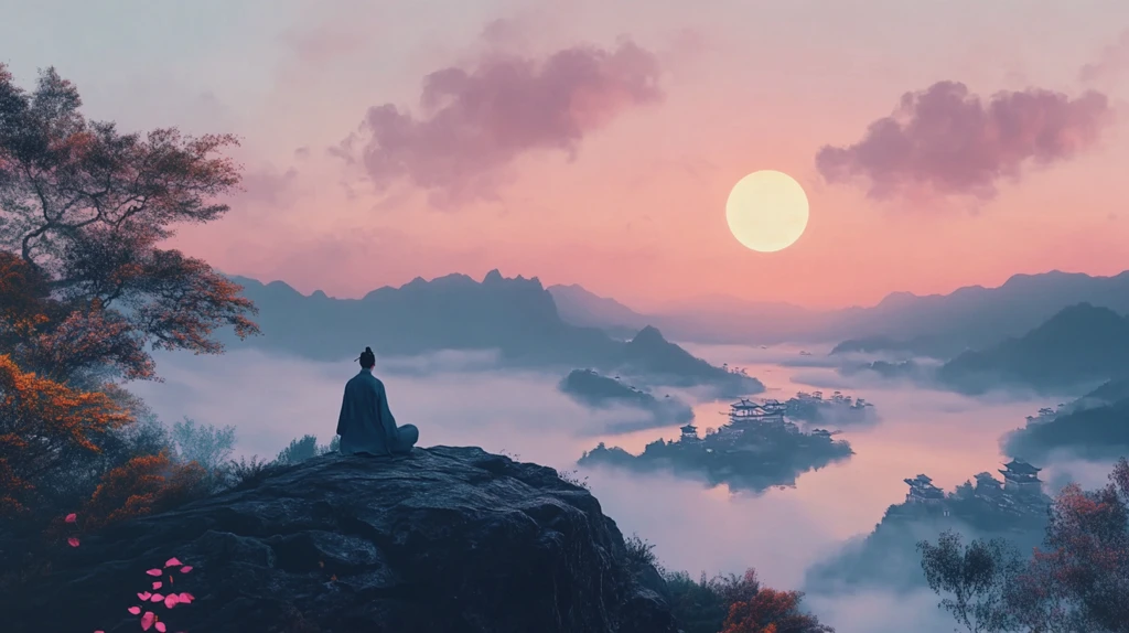 静坐打坐水墨山水