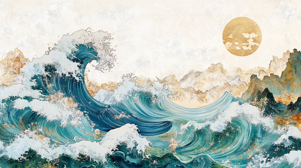 古风海浪包装插画