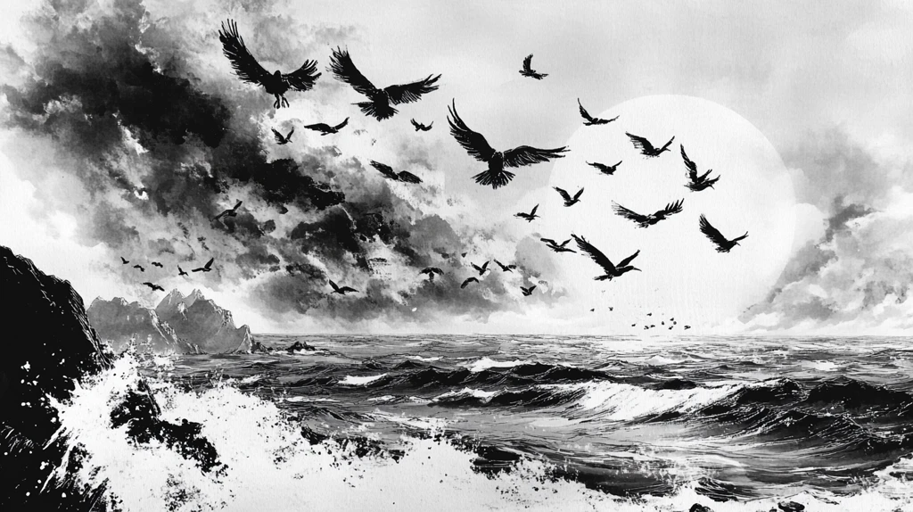 水墨船墨痕飞鸟