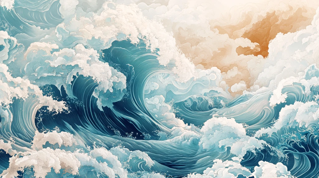 古风海浪包装插画