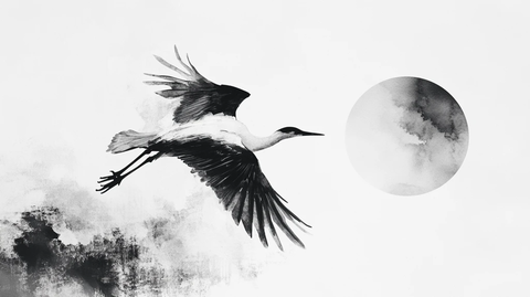 水墨仙鹤