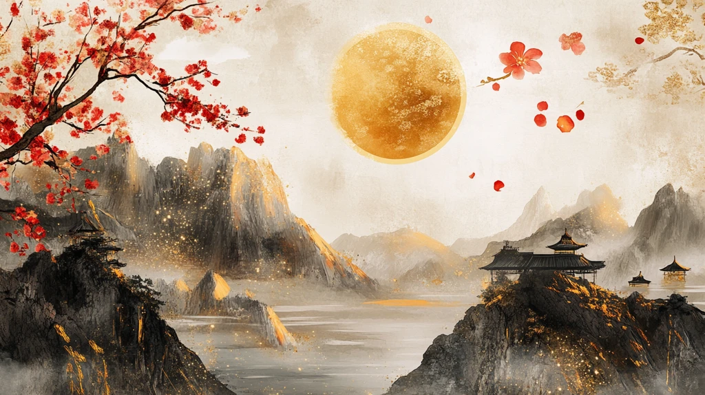 花好月圆水墨山水画