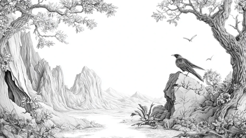 工笔山水水墨山水花鸟