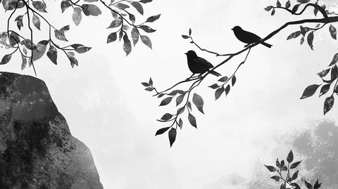 水墨山景飞鸽