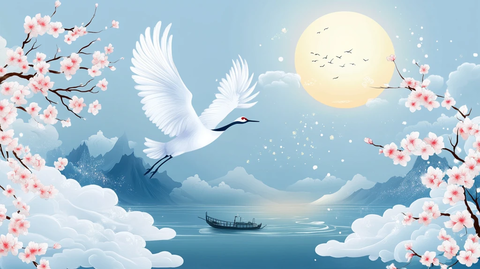 仙鹤古风山水插画