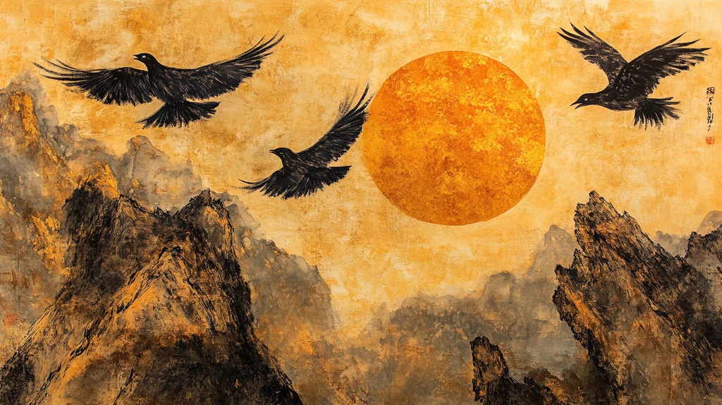 旭日东升水墨画