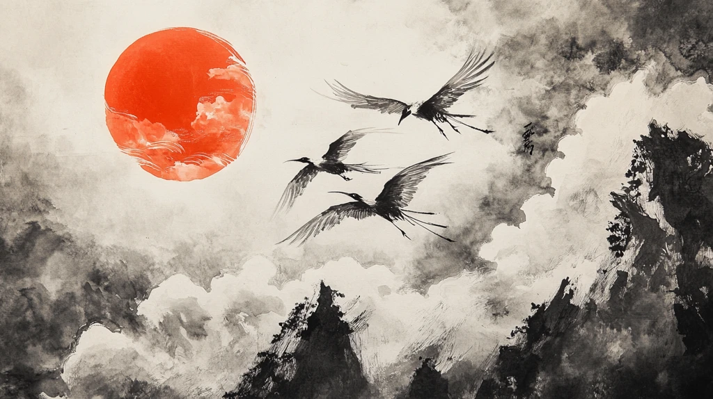 梅花仙鹤旭日东升