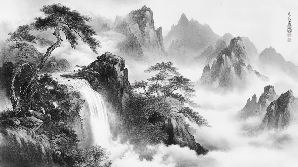 迎客松水墨山川