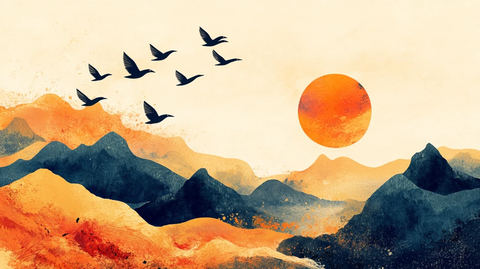 仙鹤古风山水插画