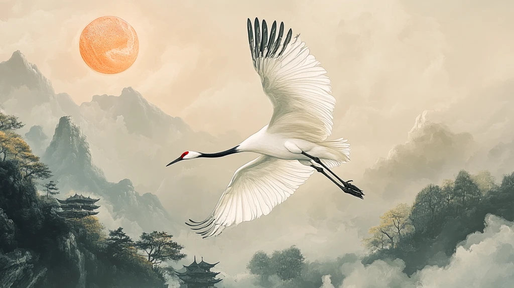 仙鹤古风山水插画