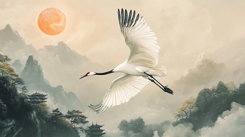 仙鹤古风山水插画