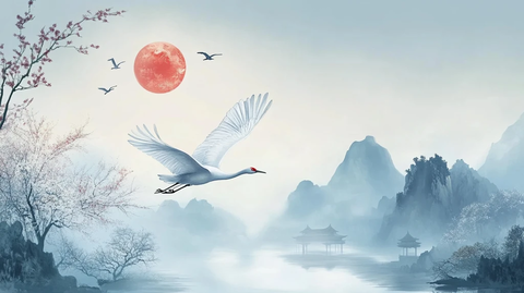 仙鹤古风山水插画