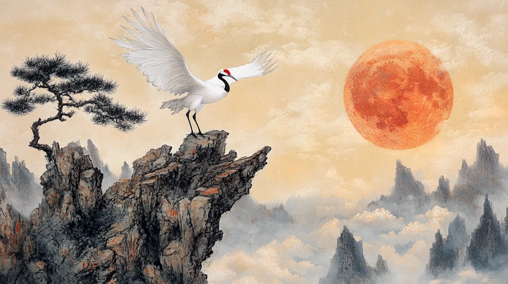 旭日东升仙鹤插画