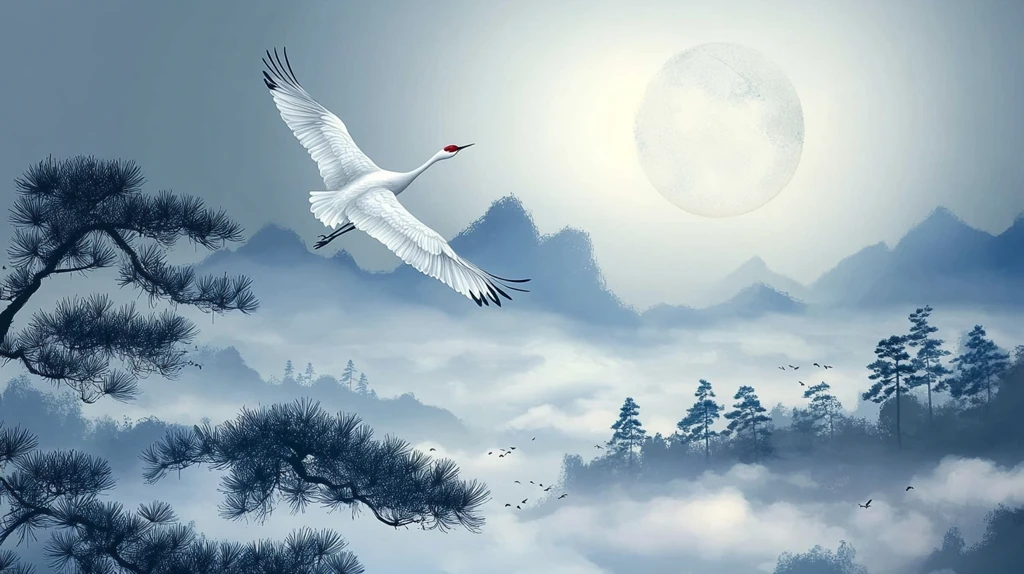 月夜鹤影印刷包装素材