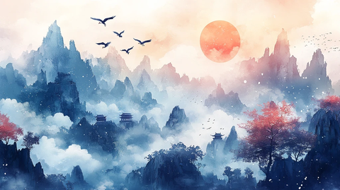 唯美插画意境山水画