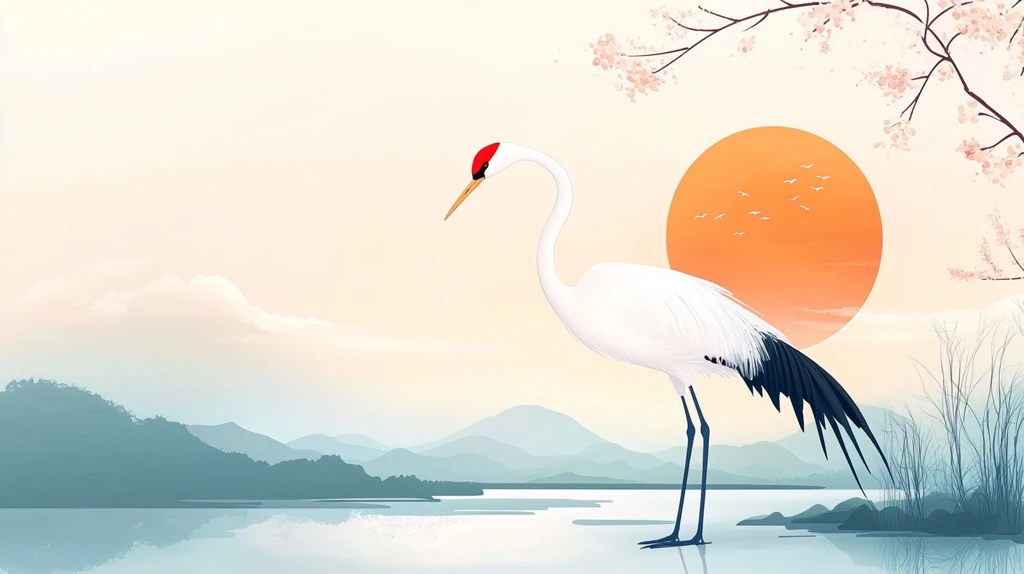 旭日东升仙鹤插画
