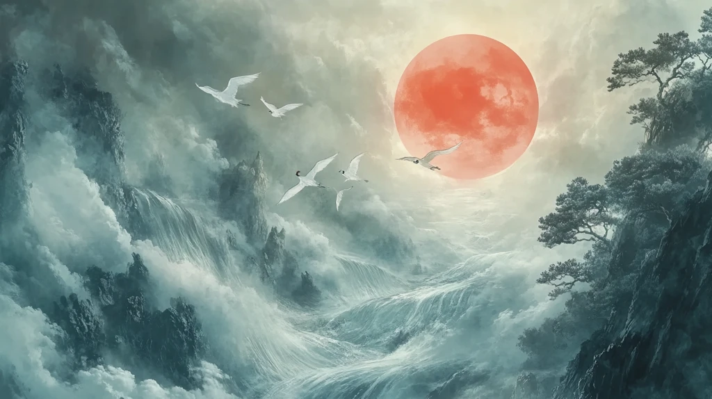 仙鹤海浪旭日东升