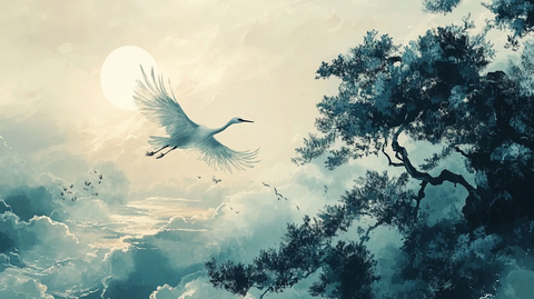 仙鹤云海插画