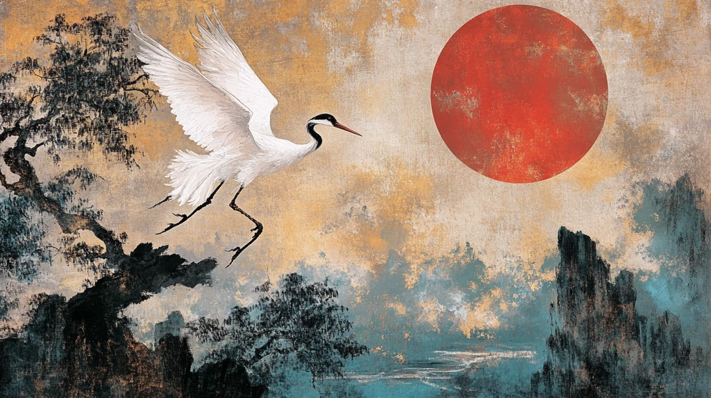 旭日东升仙鹤插画