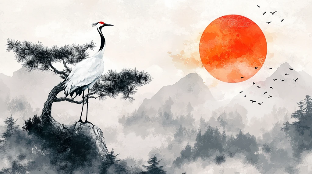 旭日东升仙鹤插画