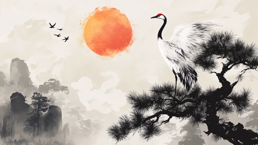 旭日东升仙鹤插画