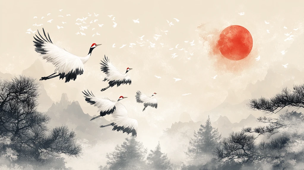 仙鹤水墨山水画